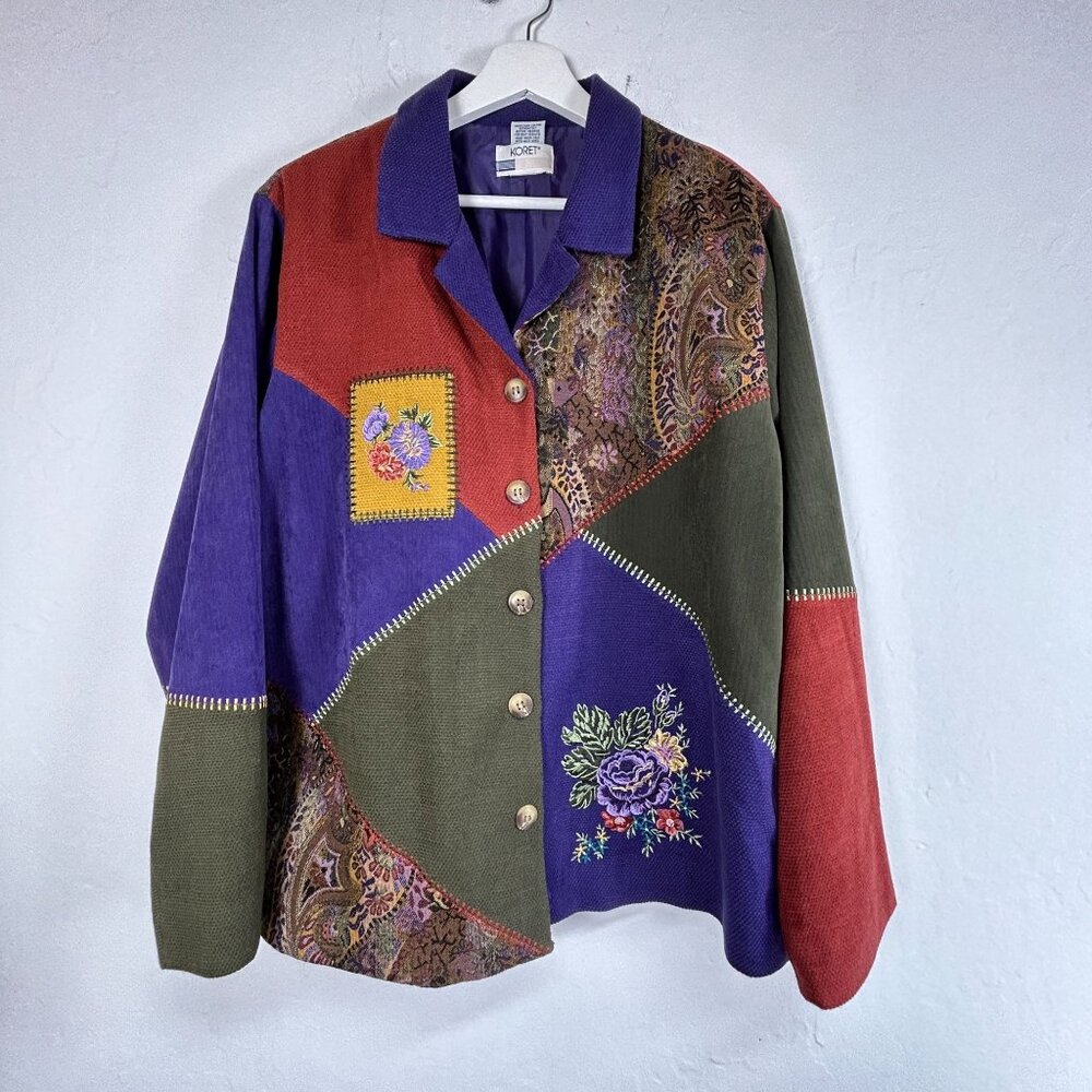 Koret Womens Patchwork Jacket XL Multicolor Floral Paisley Embroidered Button Up